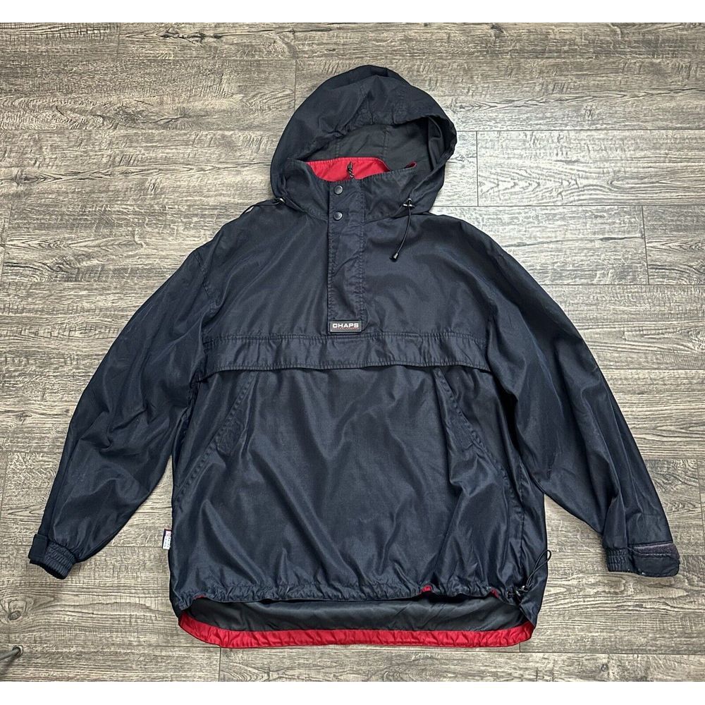 Vintage‎ - Chaps Ralph Lauren Men's Windbreaker Navy Snap Hidden Hoodie Size XL